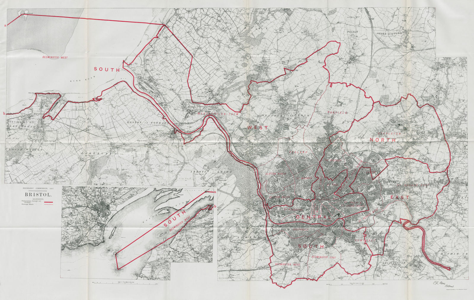 Bristol Parliamentary Borough. Clifton. BOUNDARY COMMISSION. Close 1917 map